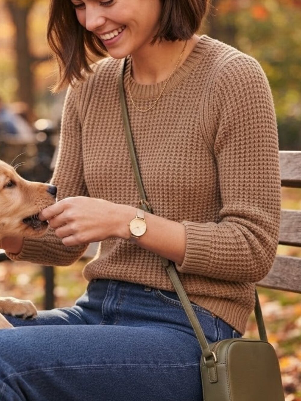 BANANA REPUBLIC Cotton Cashmere Waffle-Knit Sweater Tan XS